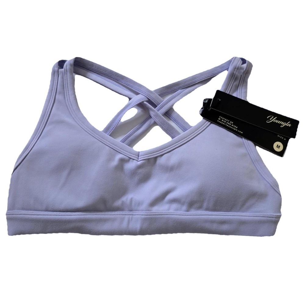 YoungLA Effortless Sports Bra Womens Medium Baby Lavender Criss Cross Back‎ W318